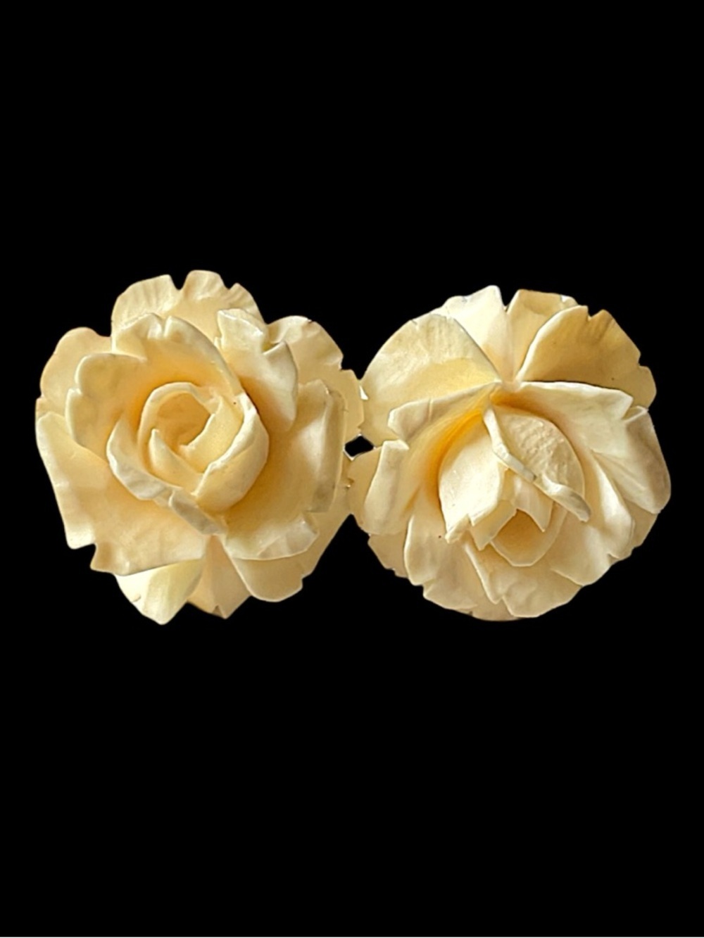 Vintage Gold Filled Carved Bovine Bone Rose Flower Screw Back Earrings
